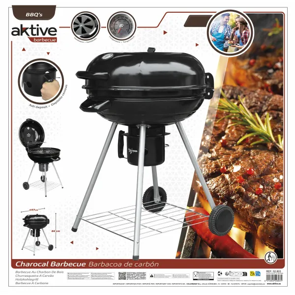 Söegrill Ratastega Aktive Textilene 57 x 86 cm Must