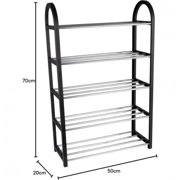 Alpina - Shoe Rack / Shelf / Stand 5-Tier 50x20x77 cm (Silver / Black)