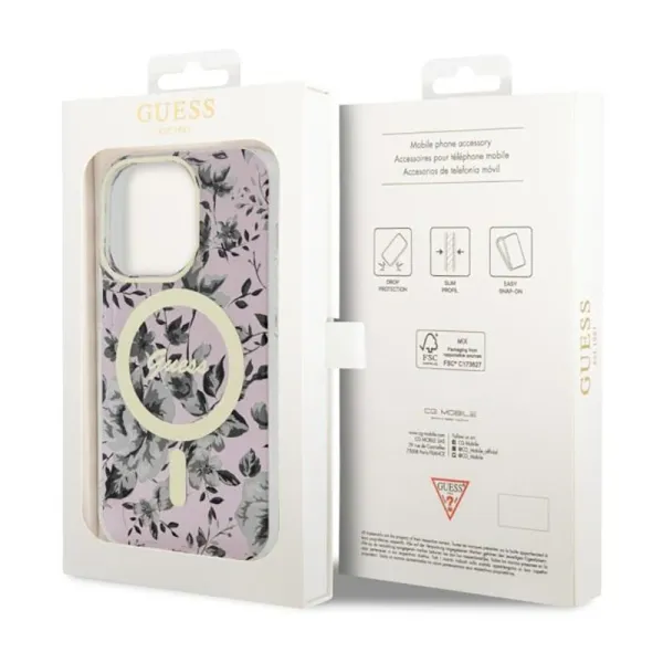 Guess Flower MagSafe - Case for iPhone 14 Pro (Pink)