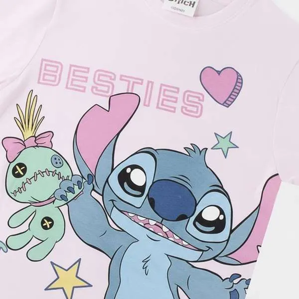 Krekls ar Īsām Piedurknēm Bērniem Stitch Gaiši Rozā