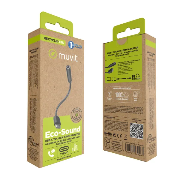 USB-C to Jack 3.5 mm Adapter Muvit for Change JDS-C35 Black