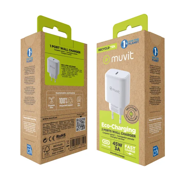 Seinalaadija Muvit SN-TC650AD1E45A Valge 45 W