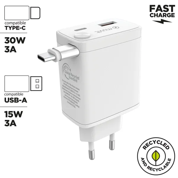 Seinalaadija Muvit WCEU63-30-AC2 Valge 30 W