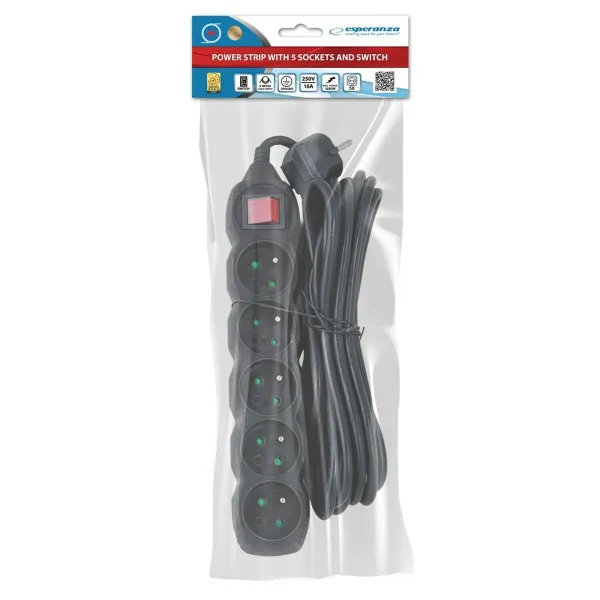 Power Socket - 5 sockets with Switch Esperanza ELK216K 3680 W (5 m)