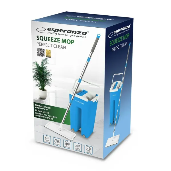 Mop with Bucket Esperanza EHS004 Sinine Valge Mikrofiiber