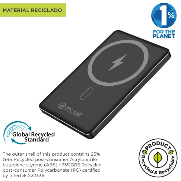 Powerbank Muvit for Change Juoda Aliuminis 5000 mAh