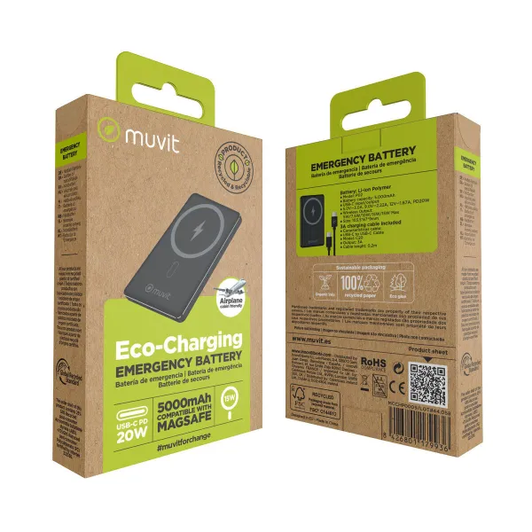Powerbank Muvit for Change Juoda Aliuminis 5000 mAh