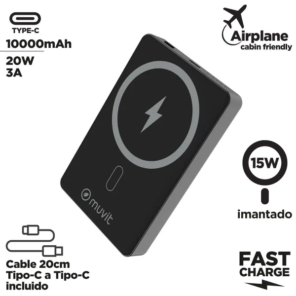 Powerbank Muvit for Change Melns Alumīnijs 10000 mAh