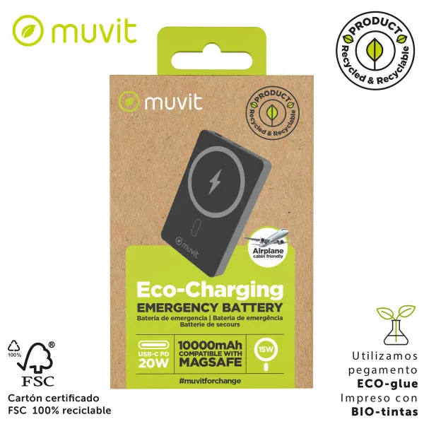 Powerbank Muvit for Change Melns Alumīnijs 10000 mAh