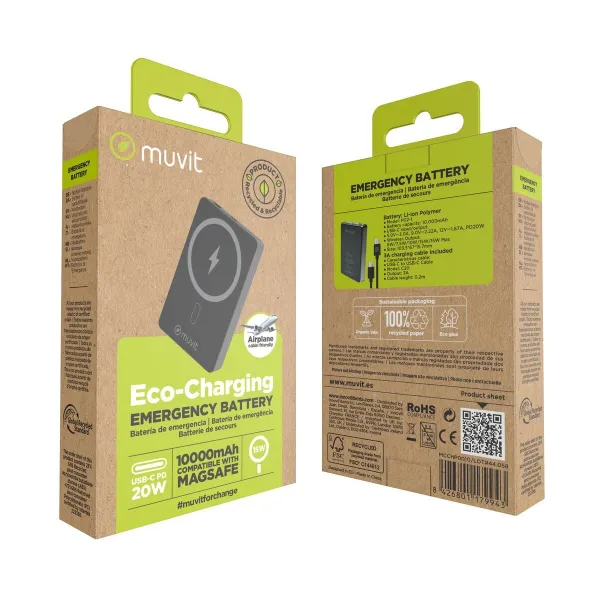 Powerbank Muvit for Change Melns Alumīnijs 10000 mAh