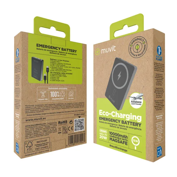 Powerbank Muvit for Change Melns Alumīnijs 10000 mAh