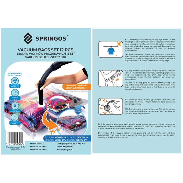 Springos VB0020 pölynimuripussien sarja 12 kpl