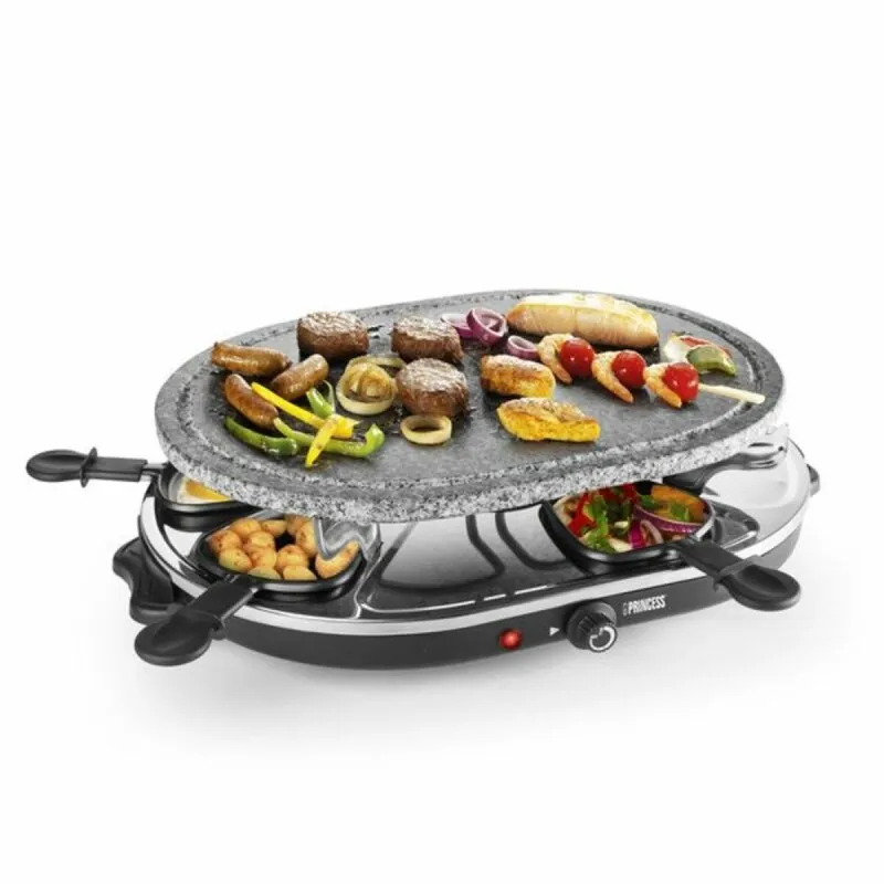 Raclette Princess 8 Oval Stone Grill Party Musta Harmaa