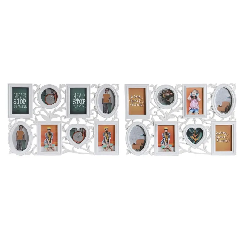 Foto rāmis DKD Home Decor 8 fotoattēls Stikls Balts PP (58 x 2 x 37,5 cm) (2 gb.)