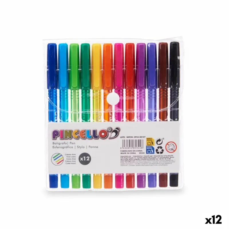 Set of Biros Pincello Yellow Blue Brown Black Red Green Purple Multicolour Orange Pink Violet Dark green Celeste (12 Units)