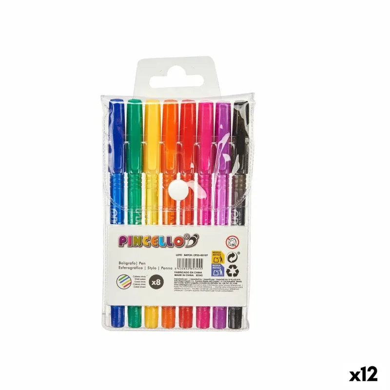 Lodīšu Pildspalvu Komplekts Pincello Dzeltens Zils Melns Sarkans Zaļš Daudzkrāsains Oranžs Rozā Violets (12 gb.)