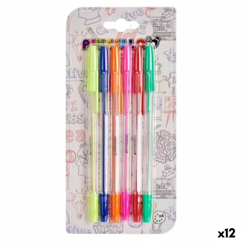 Set of Biros Pincello Yellow Blue Red Green Multicolour Orange Pink (12 Units)