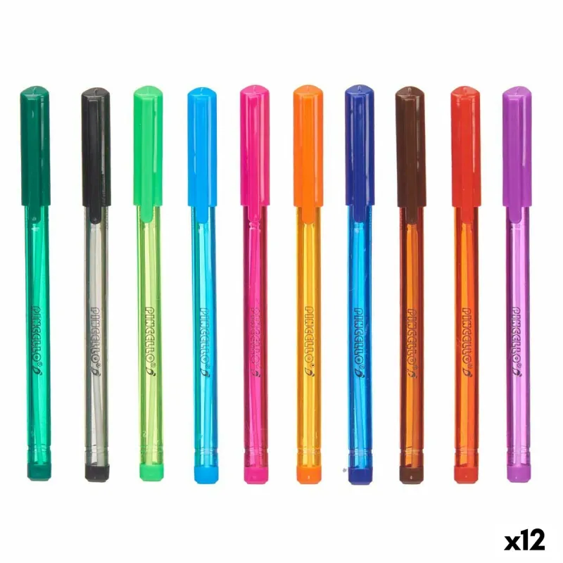 Set of Biros Pincello Blue Black Red Green Purple Multicolour Orange Violet Light Blue Dark green (12 Units)