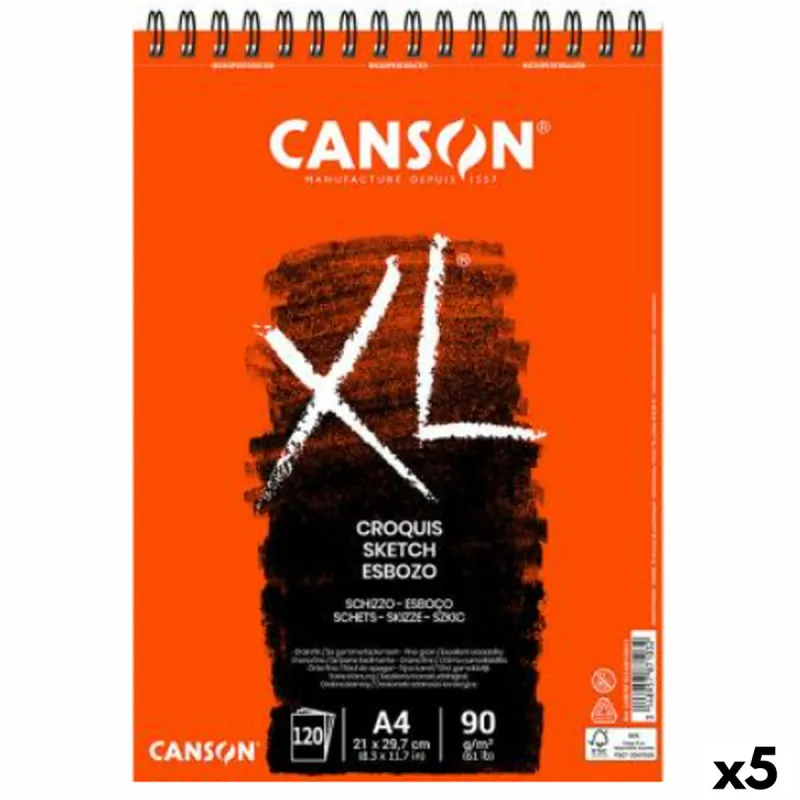 Piešimo bloknotas Canson XL Esboso 20 Paklodės Balta Natūralus A4 5 vnt. 90 g/m²