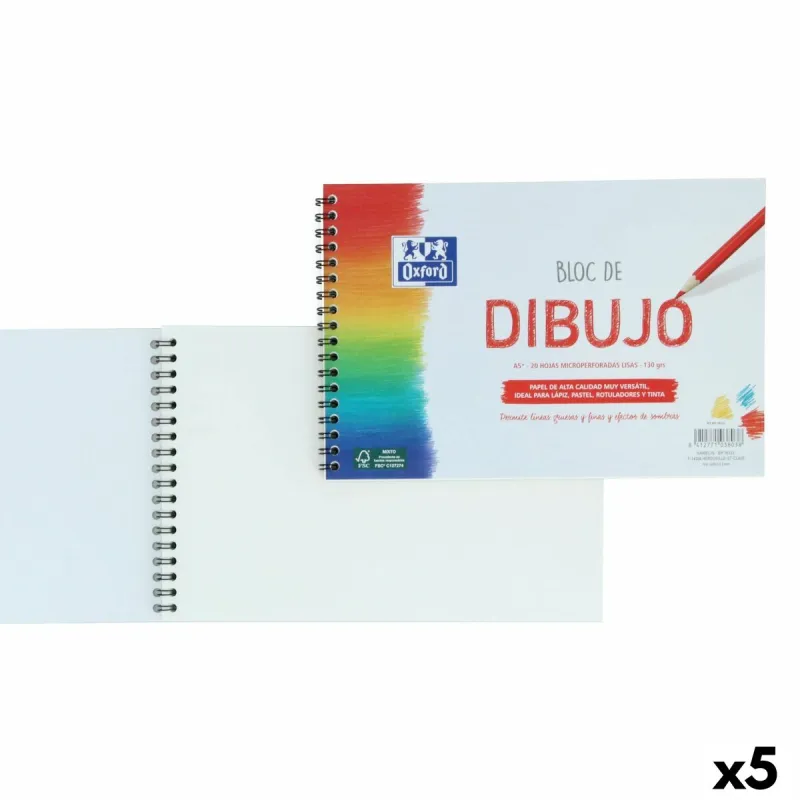 Skiču bloks Oxford Balts A5+ 20 Loksnes (5 gb.)