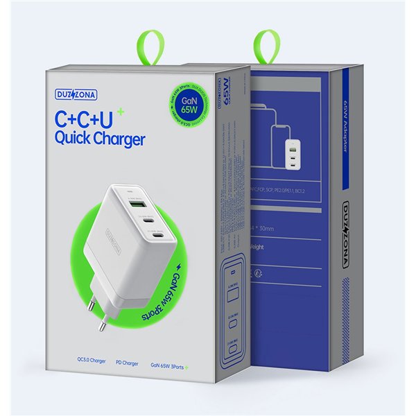 Charger DUZZONA T1 65W 2xUSB-C/USB-A white