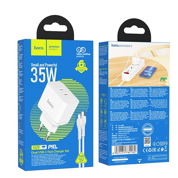 Charger Hoco N29 35W 2xUSB-C + USB-C to Lightning cable 1.0m white
