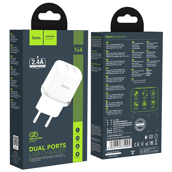 Charger Hoco N4 12W 2xUSB-A white