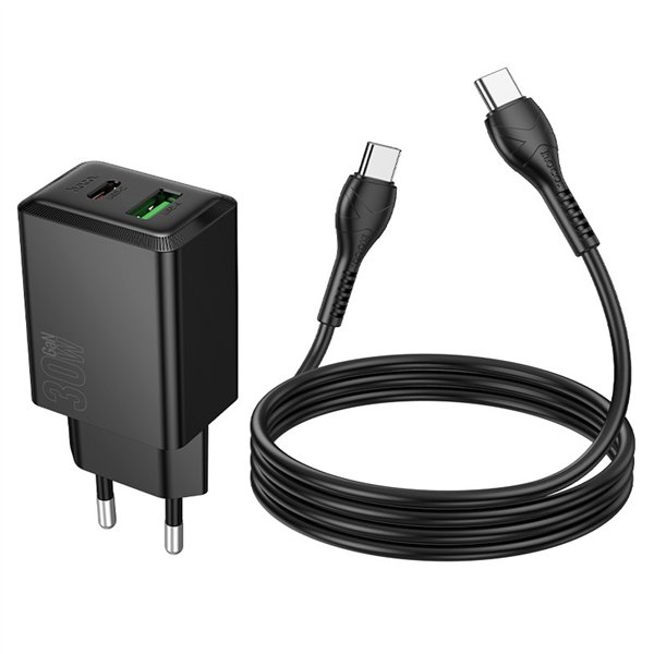 Charger Hoco N71 30W GaN USB-C/USB-A + USB-C to USB-C cable 1.0m black