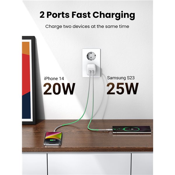 Charger Ugreen CD294 45W GaN 2xUSB-C white