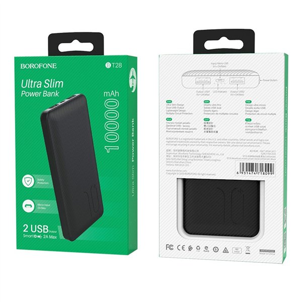 External battery Power Bank Borofone BT28 Ultra Slim 10000mAh black