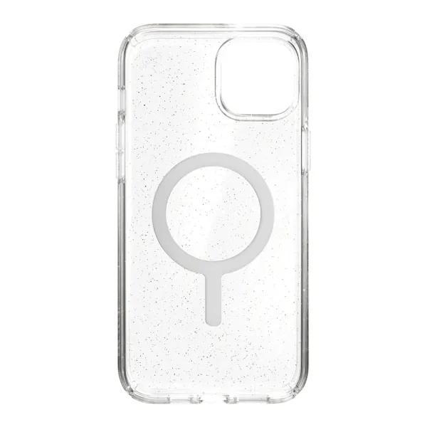 Speck Presidio Perfect-Clear with Glitter + MagSafe - iPhone 15 Plus / 14 Plus Case with MICROBAN Coating (Clear / Gold Glitter)
