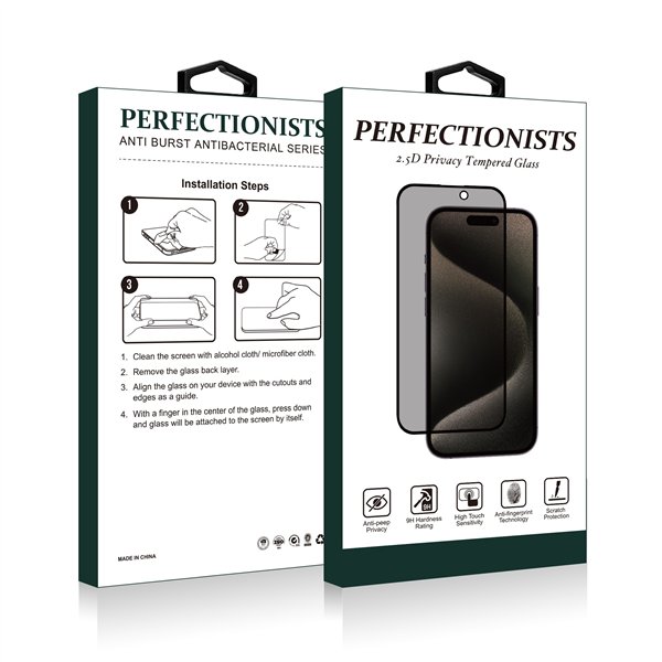 Tempered glass 2.5D Privacy Perfectionists Apple iPhone 15 Pro black