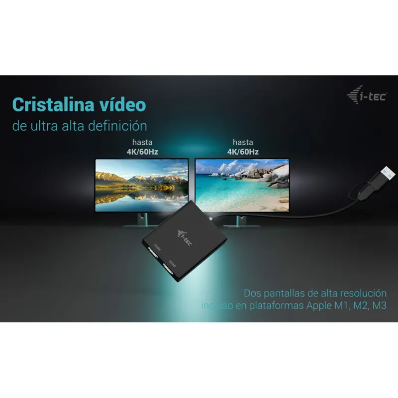 USB laidas i-Tec CADUAL4KHDMI Juoda