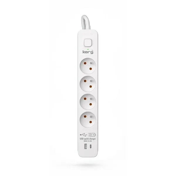4-socket plugboard with power switch Kerg M02592 (1,5 m)