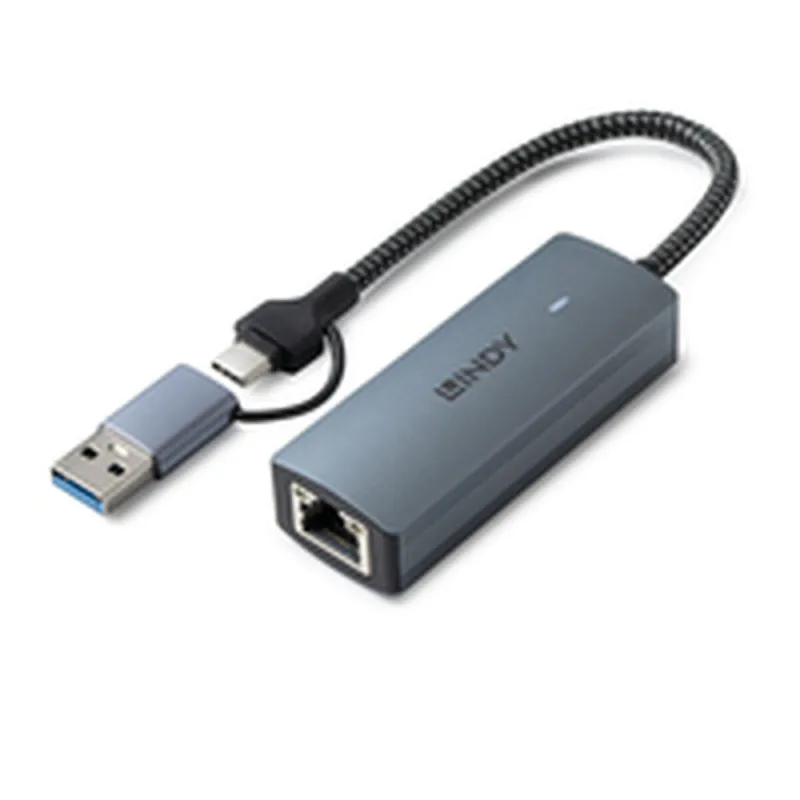 USB Cable LINDY USB 3.2 TO 5G ETHERNET CONVERTER Grey 15 cm