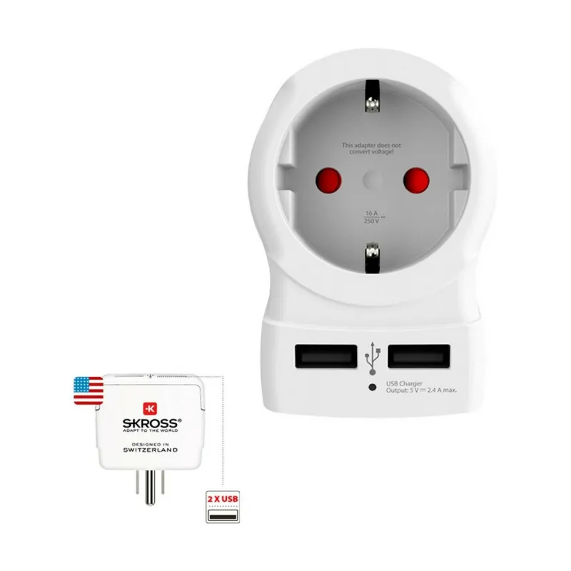 Srovės adapteris Skross 1500281 USB x 2 Europietis Jungtinės Amerikos Valstijos
