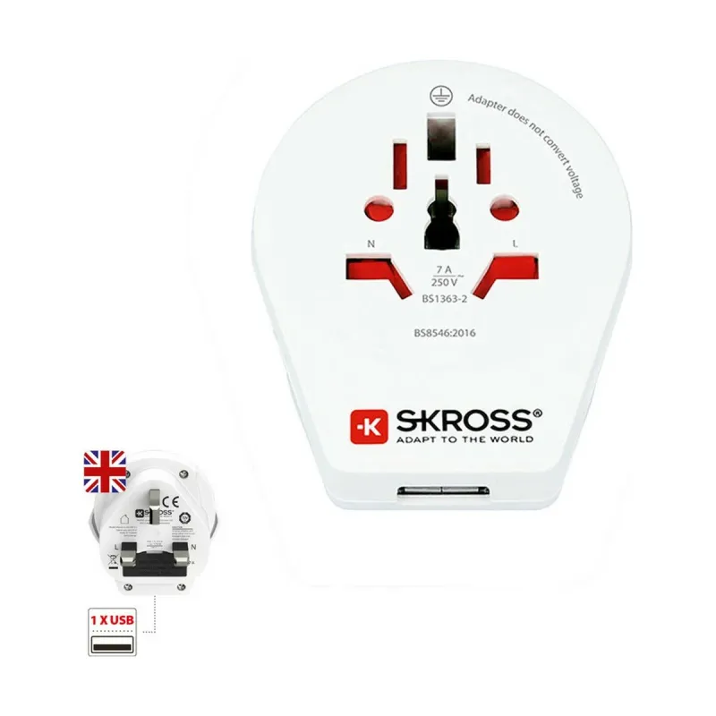 Srovės adapteris Skross 1500267 Jungtinė Karalystė Tarptautinis 1 x USB