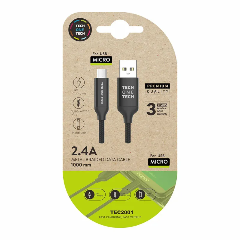 USB-kaapeli - micro-USB Tech One Tech Musta