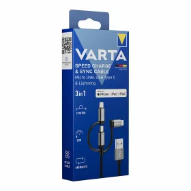 USB-Kaapeli Varta 2 m Musta 3-in-1 USB-C Micro USB Lightning