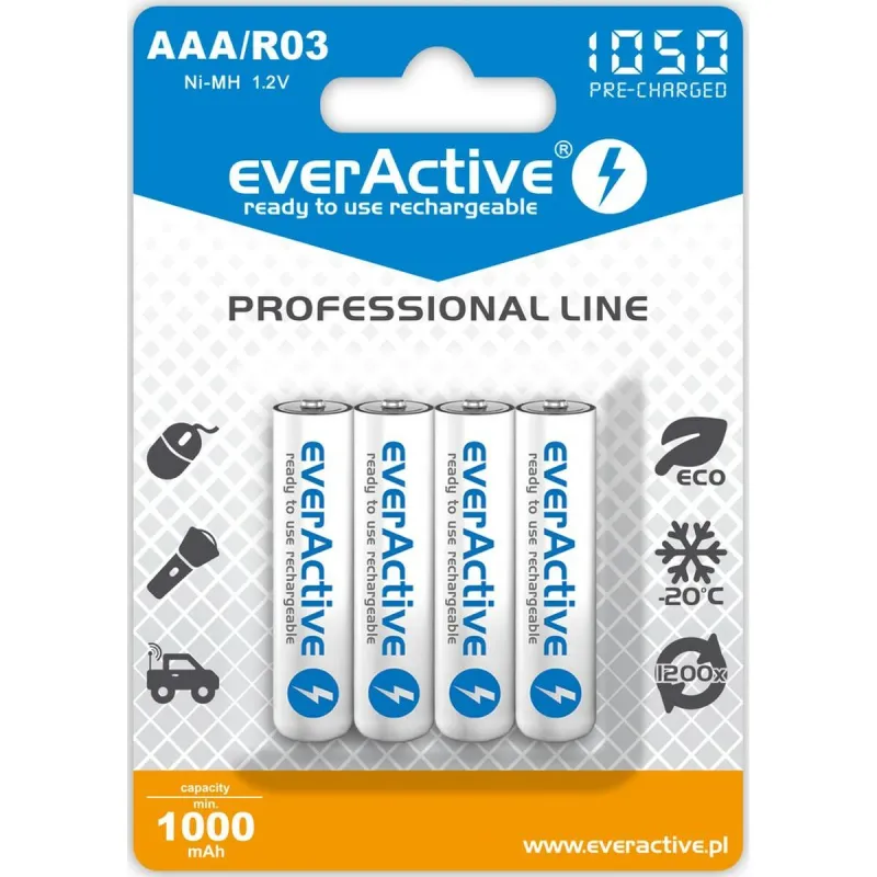 Atkārtoti Uzlādējamas Baterijas EverActive EVHRL03-1050 1,2 V AAA