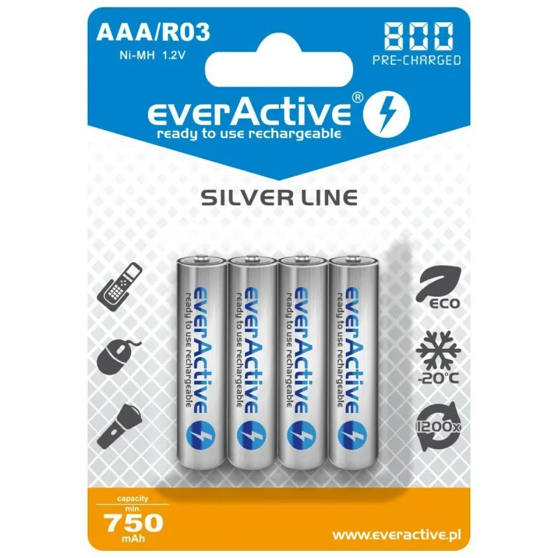 Atkārtoti Uzlādējamas Baterijas EverActive EVHRL03-800 R03 AAA 1,2 V