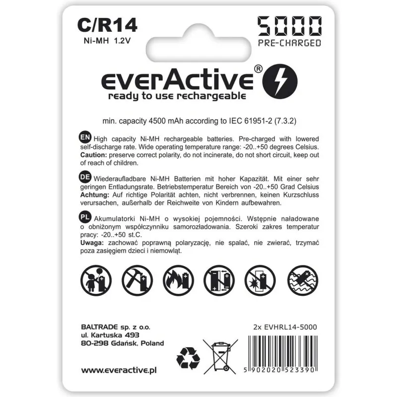 Аккумуляторные батарейки EverActive EVHRL14-5000 1,2 V 5000 mAh