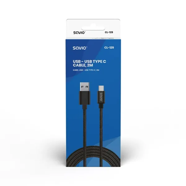 USB A - USB C Kaabel Savio CL-129 Must 2 m