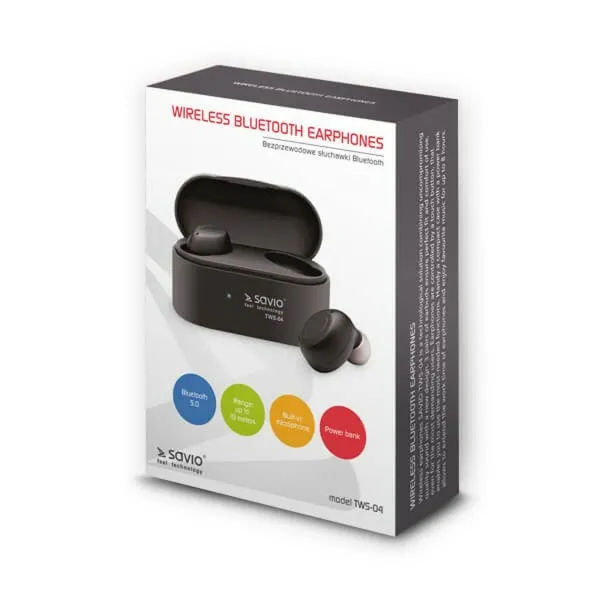 Austiņas In-ear Bluetooth Savio TWS-04 Melns Grafīts