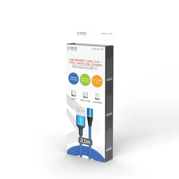 USB-kaabel Savio CL-157 Sinine 2 m