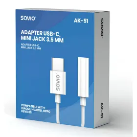 USB-C-Jack 3.5 mm Adapter Savio AK-51 Valge 11 cm