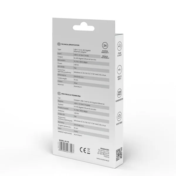 USB-C uz Tīkla Adapteris Savio AK-56