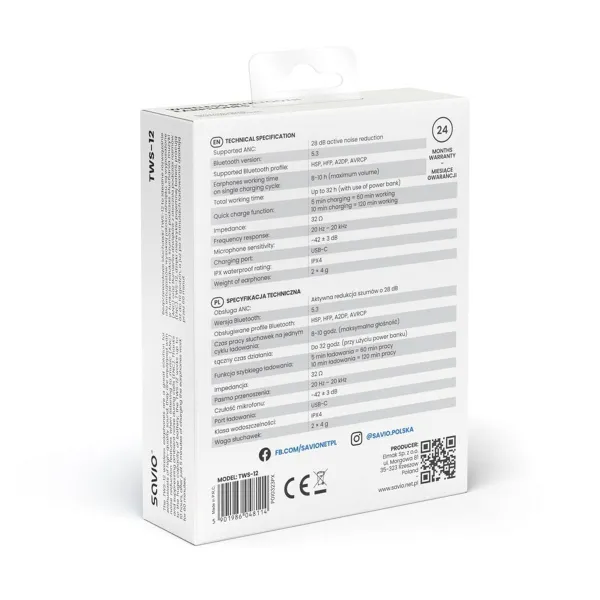 Bluetooth-korvakuulokkeet Savio TWS-12 Musta