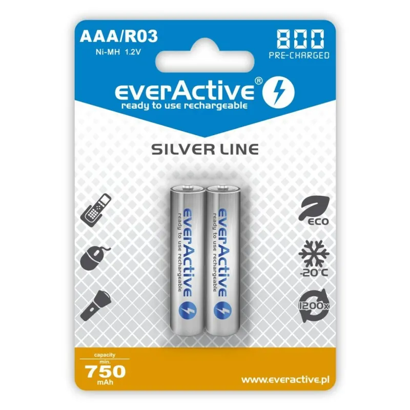 Įkraunamos baterijos EverActive EVHRL03-800 AAA R03 1,2 V 3.7 V (2 vnt.)
