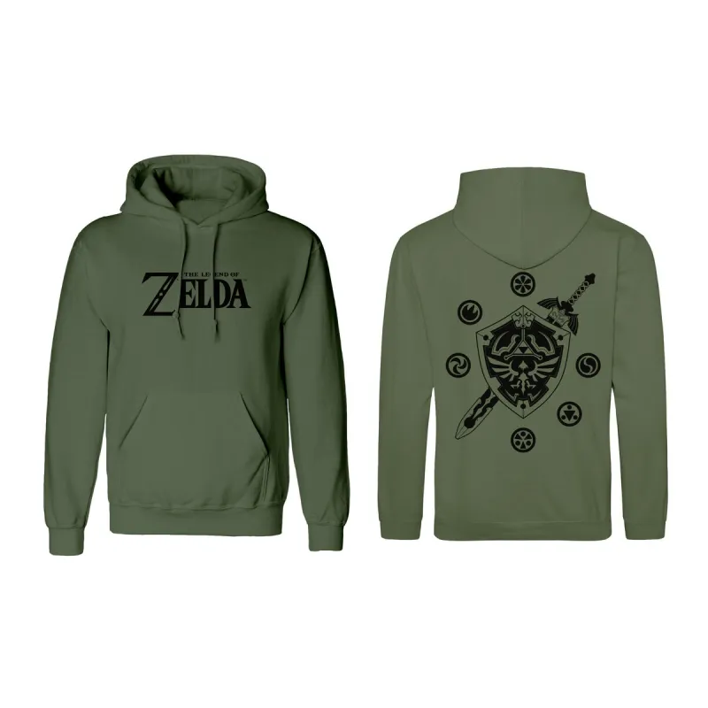 Vaikiškas džemperis su gobtuvu The Legend of Zelda Logo and Shield Žalia